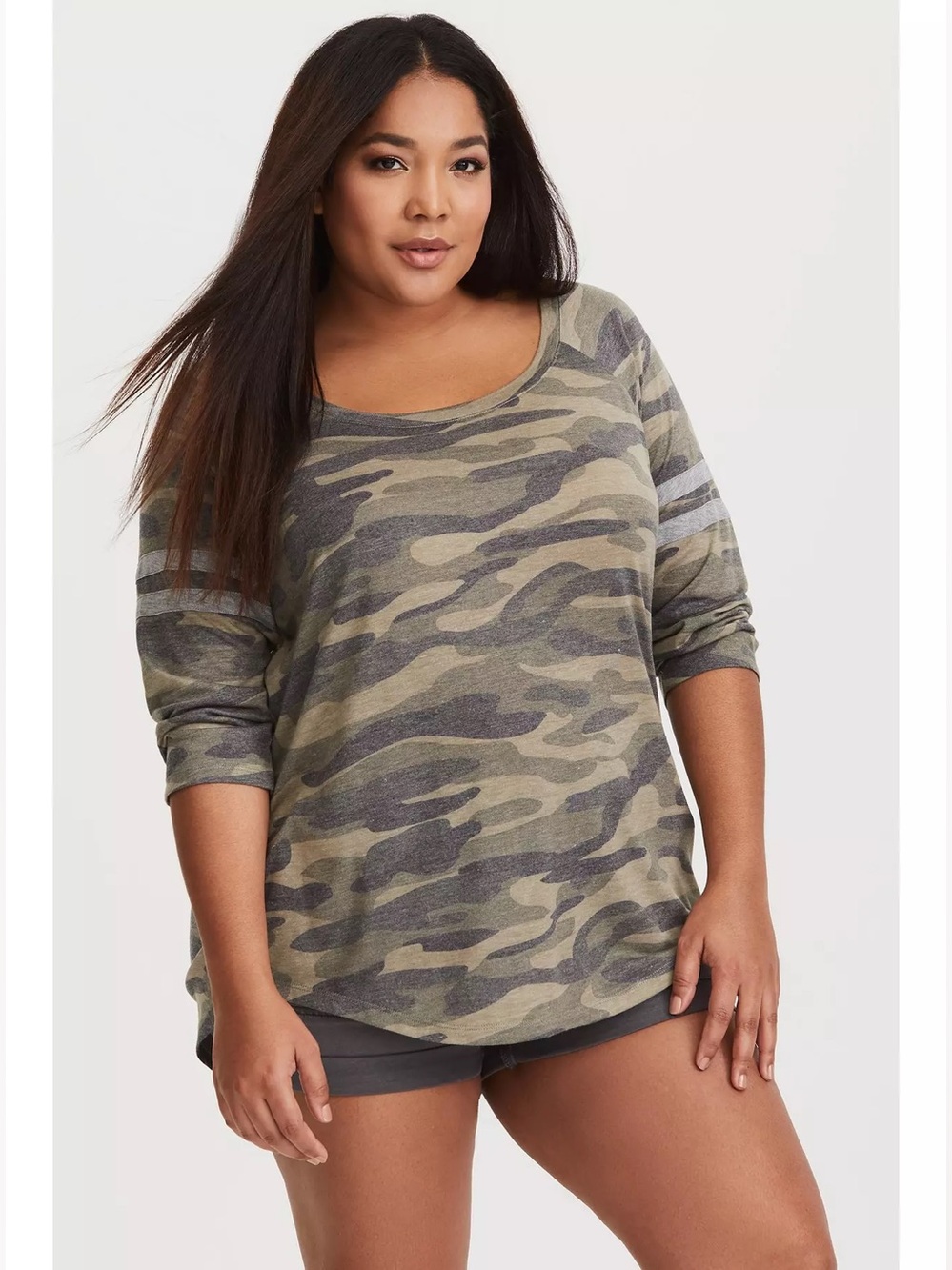 Torrid Camo Striped Raglan Tee